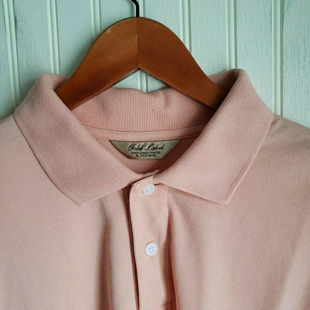 Roundtree & Yorke Gold Label Polo Shirt Mens L Pink Solid 100% Cotton Knit